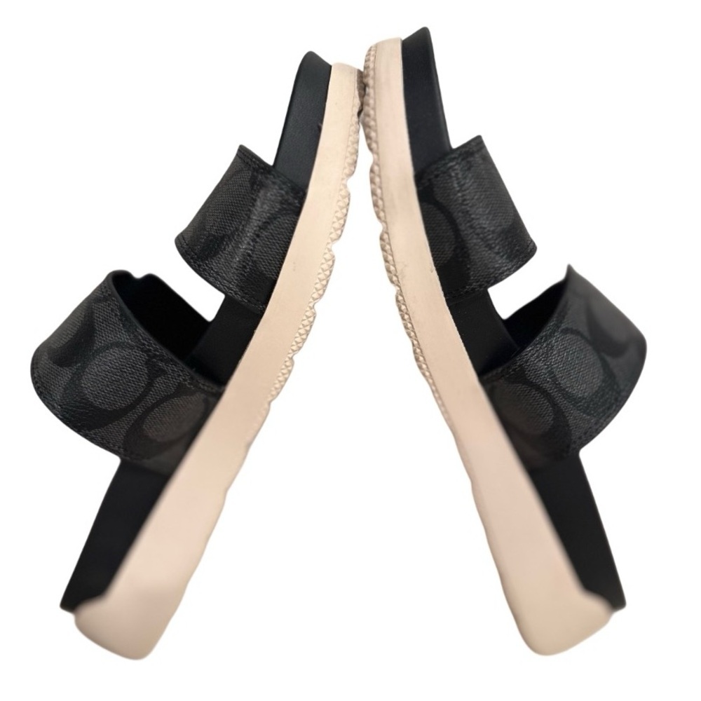 COACH Gwen Signature Black Golden Buckle Leather Strap Sandals 8B US / 38.5 EU - Picture 5 of 16